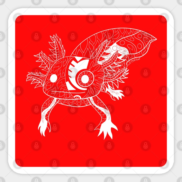 magical kawaii cartoon doodle of axolotl ajolote in mexican stream art in red Sticker by jorge_lebeau
